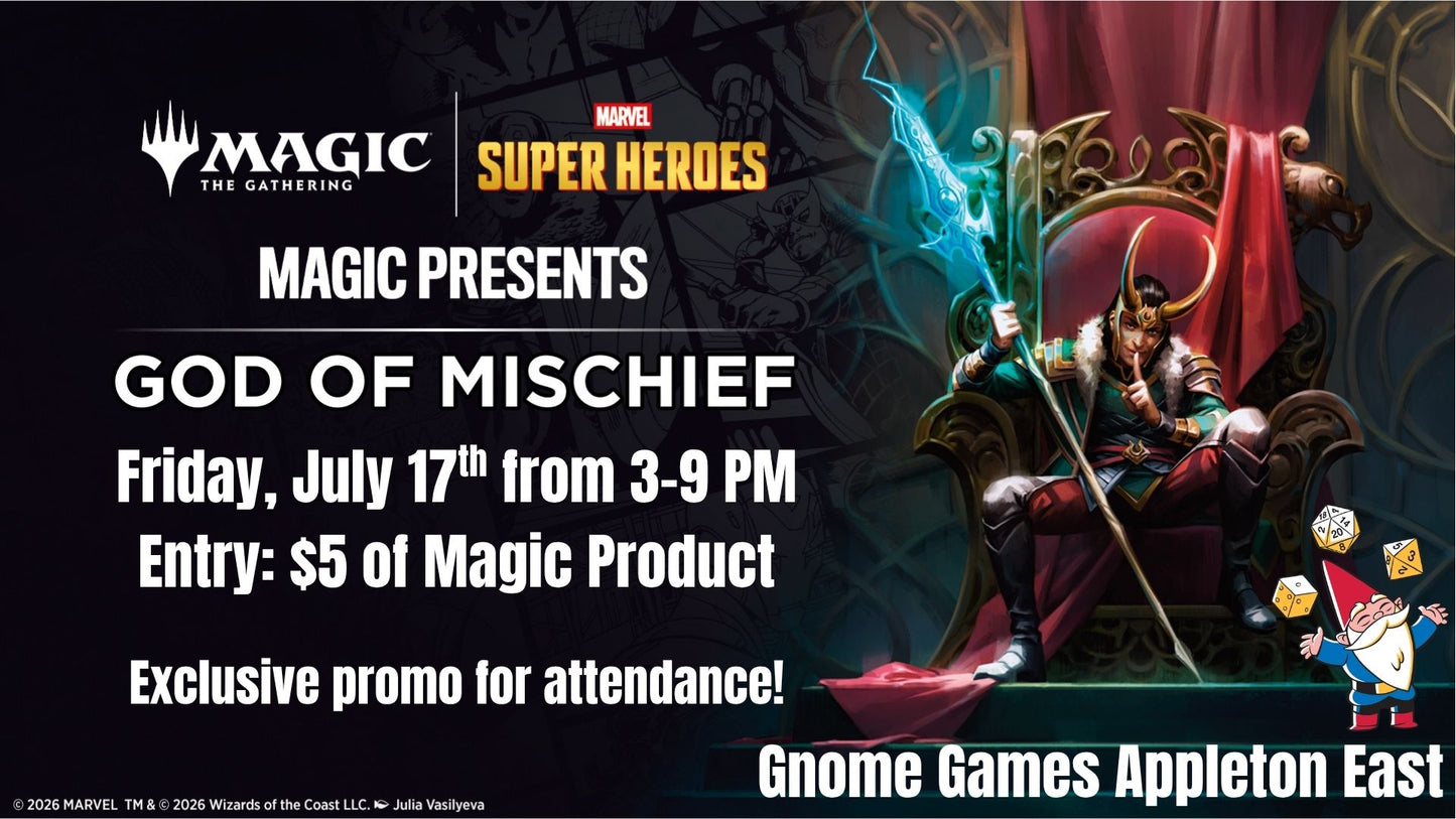 Magic Presents: God of Mischief at Gnome Games Appleton East - $5* @ Gnome Games - Appleton East (Jul 17) - Ticket