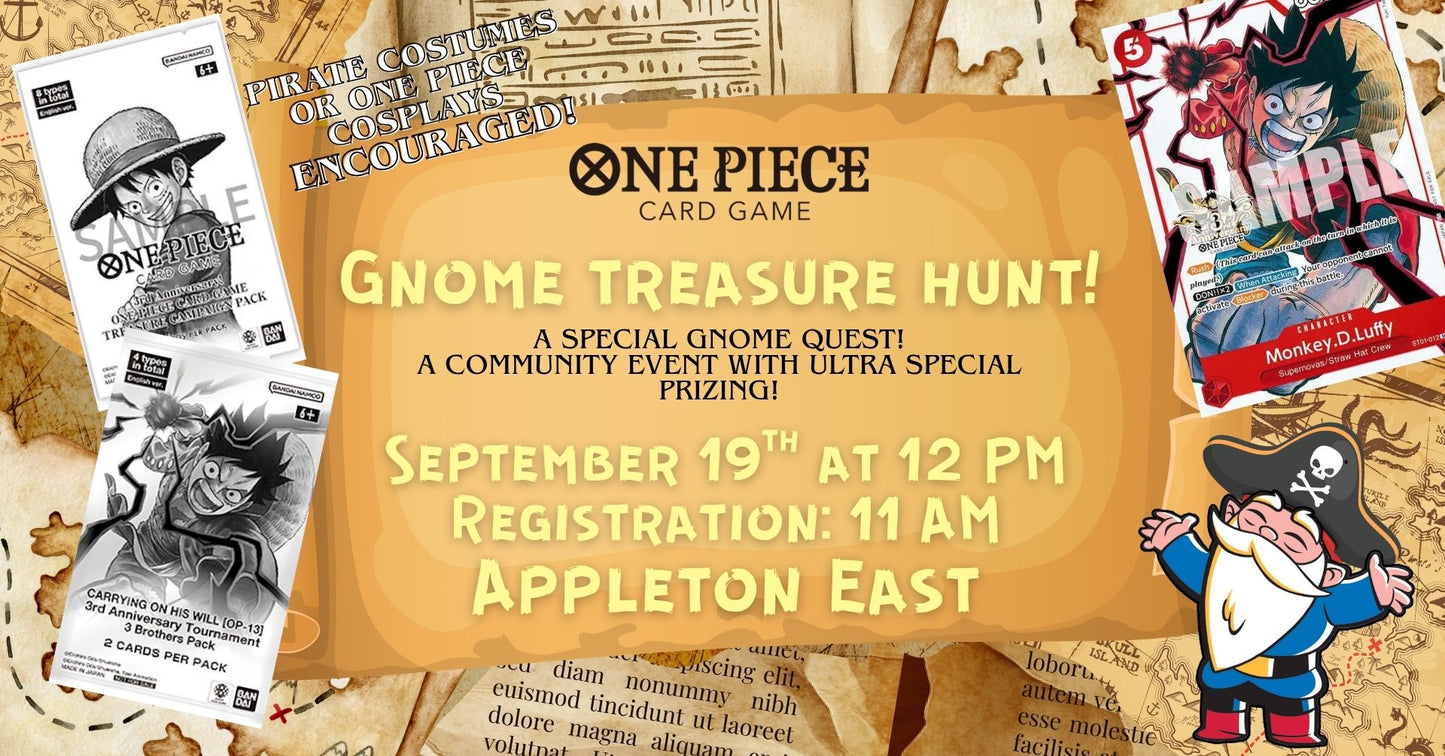 One Piece Card Game Gnome Treasure Hunt on Talk Like A Pirate Day at Gnome Games Appleton East - $25 @ Gnome Games - Appleton East (Sep 19) - Ticket
