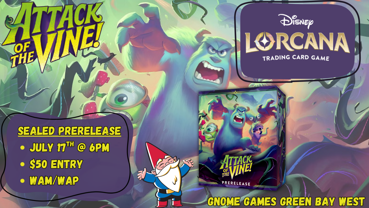 Disney Lorcana Attack of the Vine Sealed Prerelease at Gnome Games Green Bay West @ Gnome Games - Green Bay West (Jul 17) - Ticket