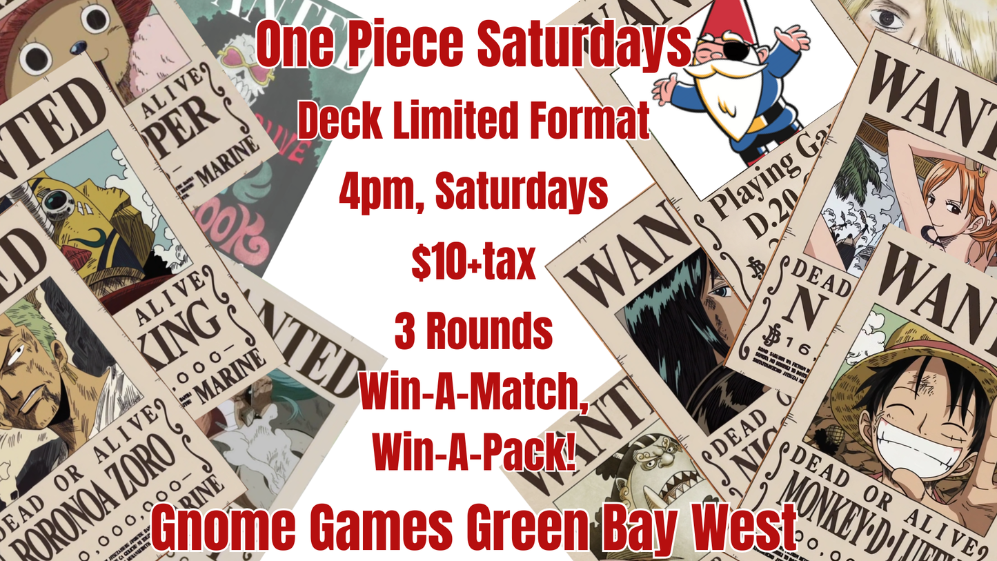 One Piece Deck Limited Tournament at Gnome Games Green Bay West @ Gnome Games - Green Bay West (Sep 26) - Ticket