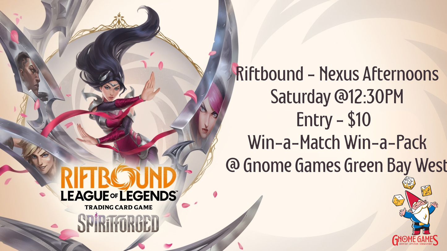 Riftbound Nexus Nights Weekly Tournament at Gnome Games Green Bay West @ Gnome Games - Green Bay West (Sep 26) - Ticket
