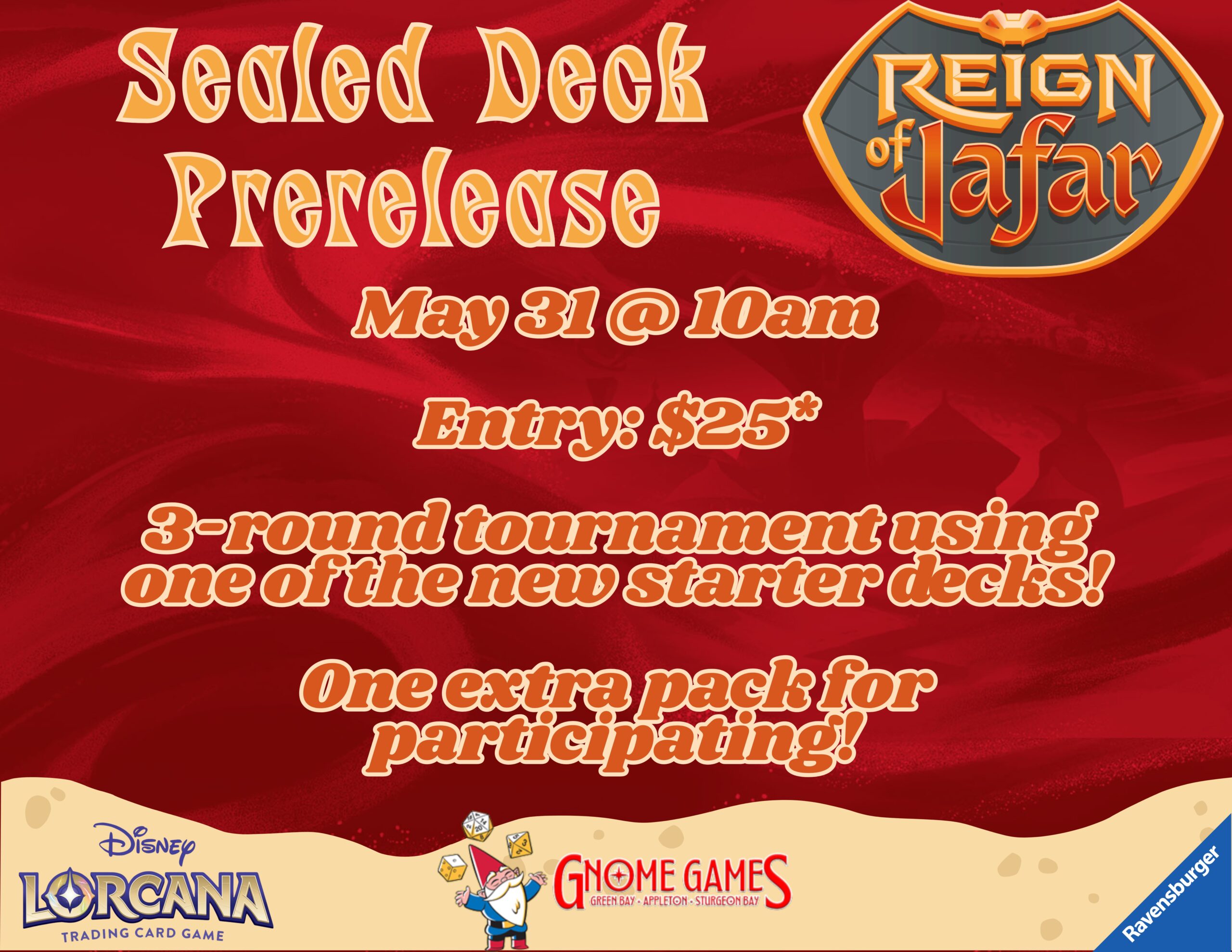 Disney Lorcana Reign of Jafar Sealed Deck Prerelease Event Gnome Games Appleton North