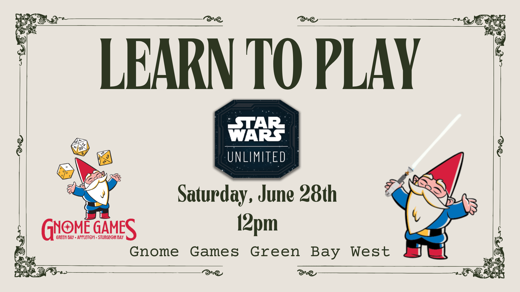 Learn to Play Star Wars Unlimited at Gnome Games Green Bay West June 28th at 12pm