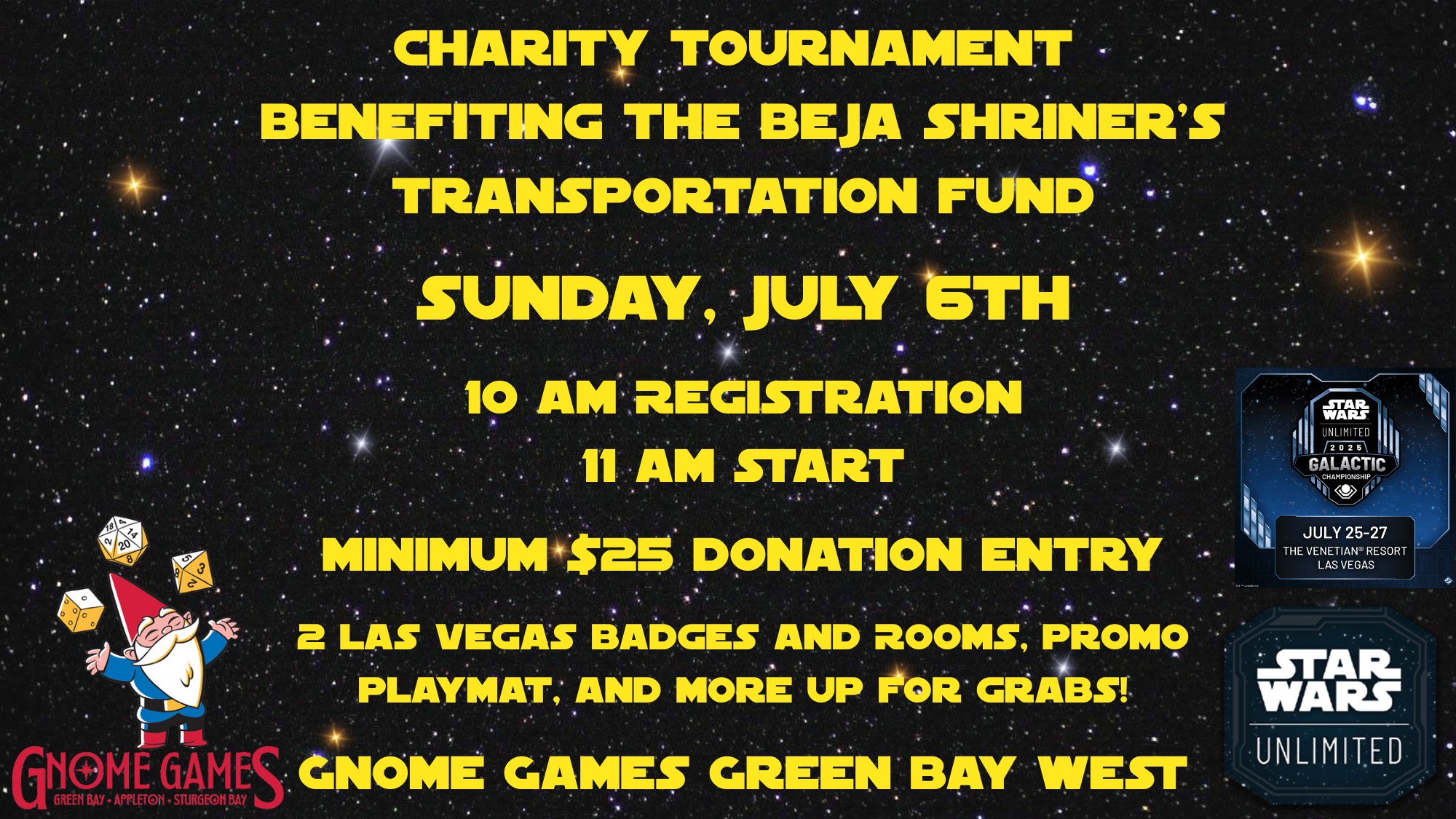 Gnome Games Green Bay West Charity Event Sunday, July 6th