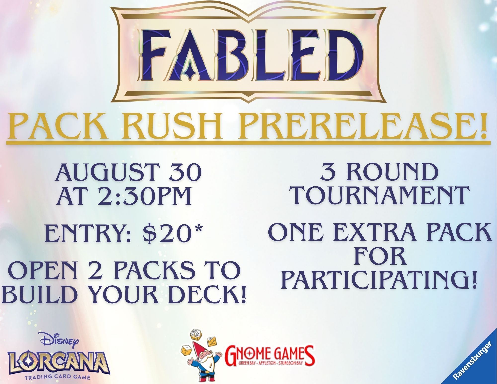 Disney Lorcana Fabled Pack Rush Prerelease Gnome Games Appleton North