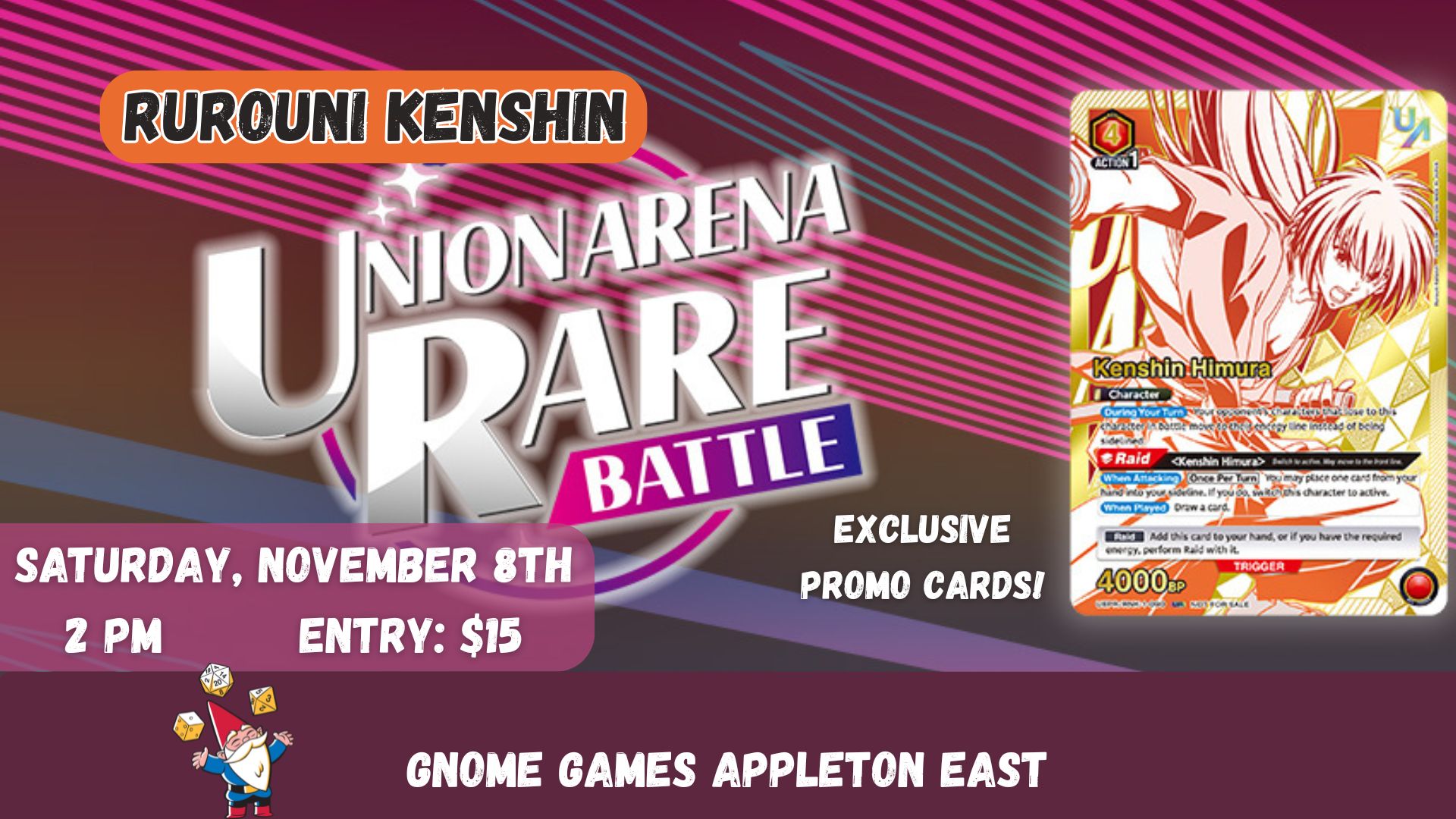 Union Arena Rare Battle: Rurouni Kenshin at Gnome Games Appleton East – $15