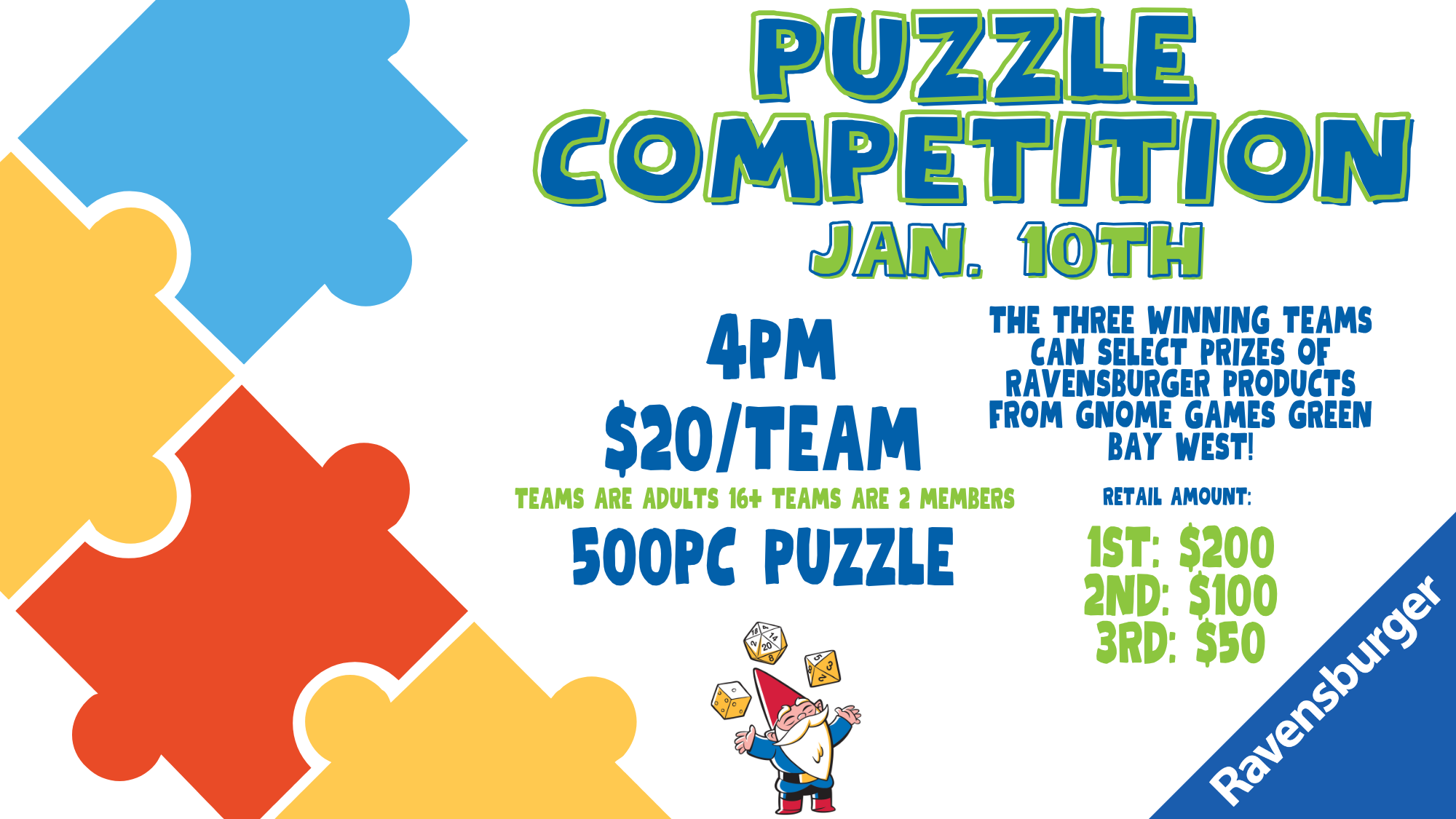 January 10th Ravensburger Puzzle Event 4pm start