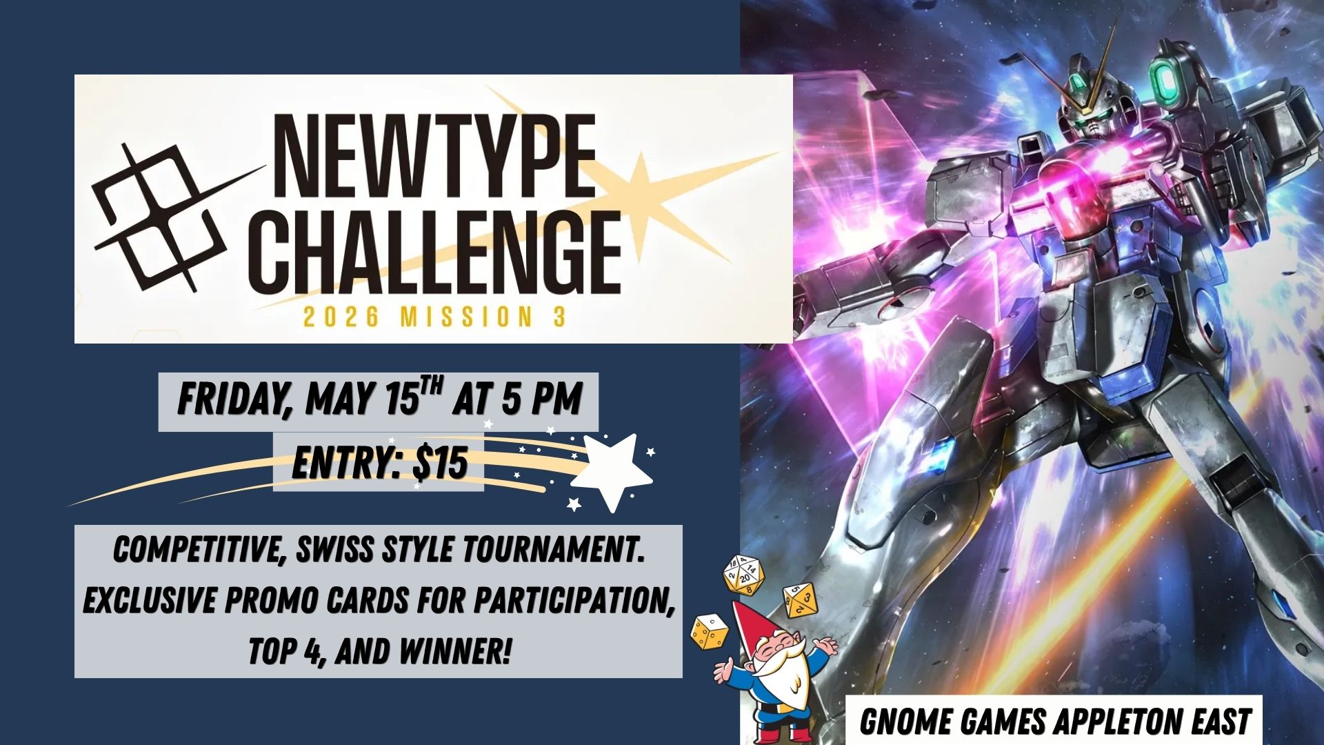 Gundam Card Game Newtype Challenge 2026 Mission 3 at Gnome Games Appleton East – $15